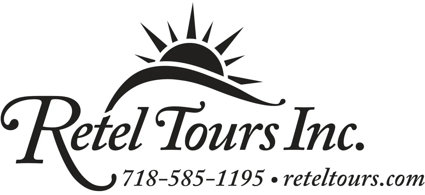 Logo with a stylized sun and waves for a travel company.